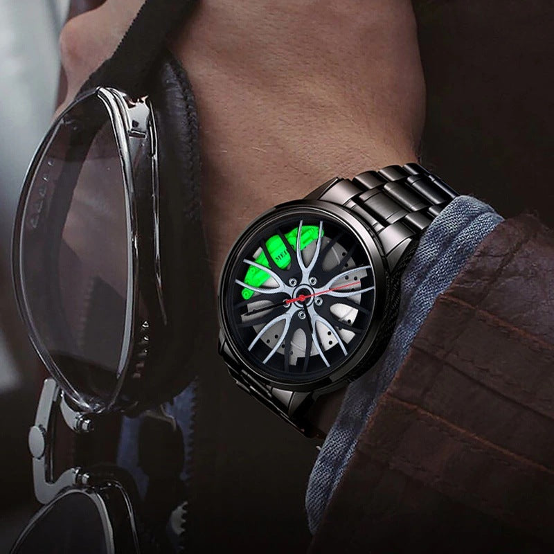 New Foreign Trade Men&#039;s Watch Cool Wheel Hub Fashionable Personalized Dial Steel Band Men&#039;s Watch Trendy Non-mechanical Wristwatch